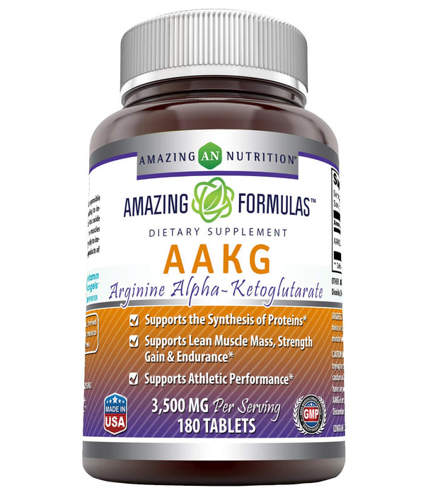 Amazing Formulas AAKG Arginine Alpha-Ketoglutarate 3500 Mg Per Serving, 180 Tablets (Non-GMO) -Supports Synthesis of Proteins* -Supports Lean Muscle Mass, Strength Gain & Endurance*