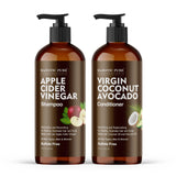 MAJESTIC PURE Apple Cider Vinegar Shampoo and Avocado Coconut Conditioner Set - Restores Shine & Reduces Itchy Scalp, Dandruff & Frizz - Sulfate Free, for All Hair Types, Men and Women - 2 x 16 fl oz