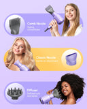 wavytalk Hair Dryer with Diffuser Professional Hair Dryer 1875W Diffuser Hair Dryer for Women with 3 Attachments Fasting Drying Light and Quiet Purple