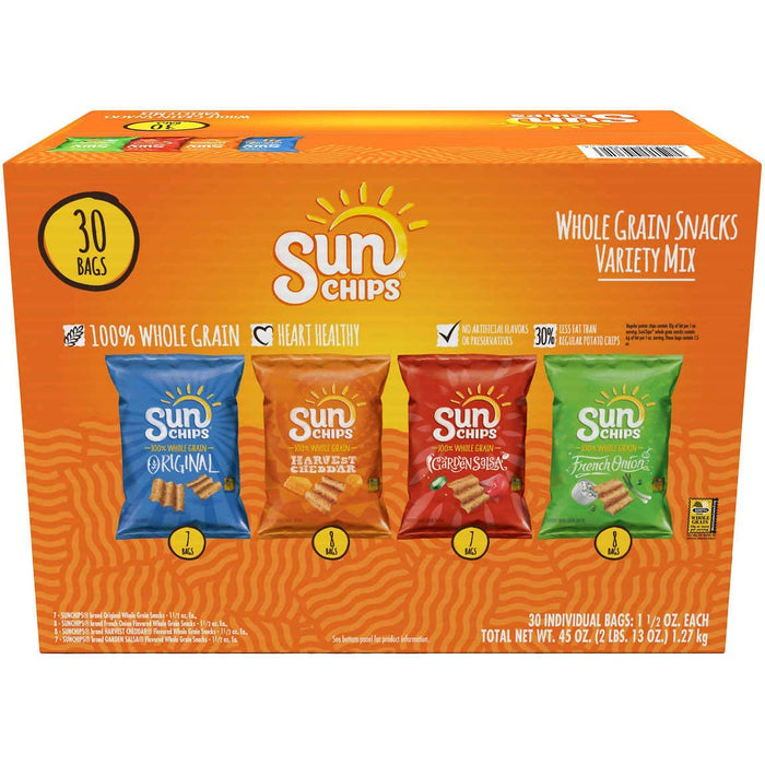 Sun Chips Whole Grain Chips, Variety Pack, 1.5 Oz, 30-Count