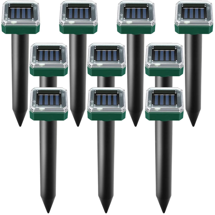 Mole Repellent Solar Powered, 10 Pack Solar Mole Repellent Ultrasonic for Vole, Snakes, Gopher, Waterproof Sonic Mole Deterrent Spikes,Snake Gopher Vole Repellent for Garden and Yard