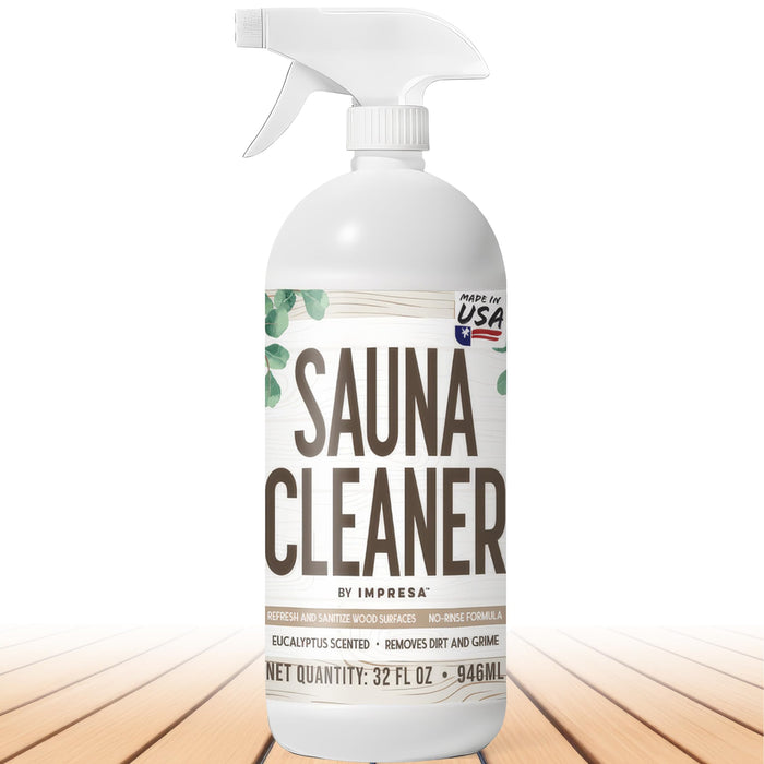 IMPRESA 32oz Sauna Cleaning Spray – All Purpose Eucalyptus Wood Cleaner Spray for Home Sauna, Spa, Steam Room & Gym – Natural Multipurpose Surface Cleaner Bottle – Gentle Ingredients Tough on Grime