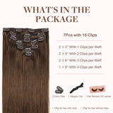 GOO GOO Clip in Hair Extensions Real Human Hair, Remy Human Hair Extensions Clip ins for Women, Natural Human Hair, 16inch 120g 7Pcs, 4/27/4 Balayage Chocolate Brown to Caramel Blonde