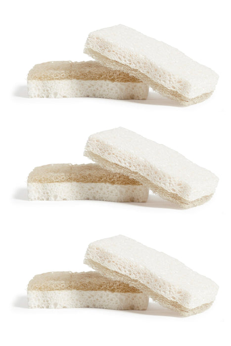 Grove Co. Sponges, Natural Coconut Scrubber Kitchen Sponge, Dual-Sided, Non-Scratch, Super Absorbent Plant-Based Cellulose with Coconut Husk Scourer, Household Cleaning Essentials, 6 Pack