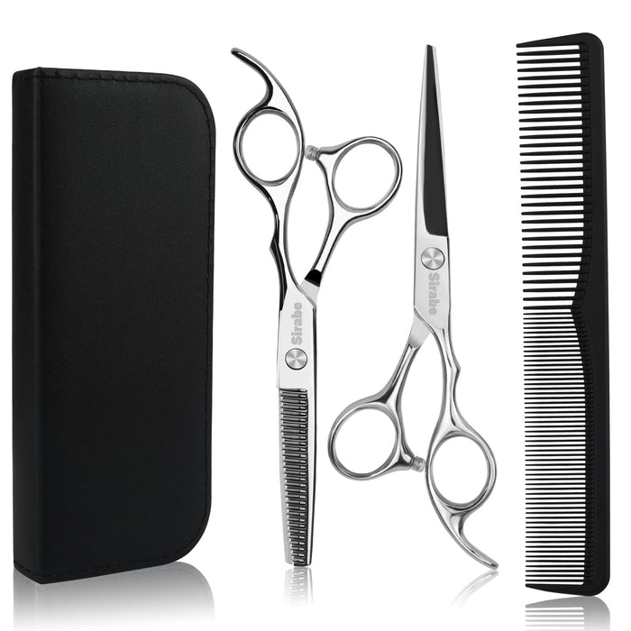 Hair Cutting Scissors Thinning Shears Kit,6.5 inch Professional Haircut Scissors Beard Trimming Shaping Grooming with Comb and Case,Sliver Hairdressing Shears Set for Men Women Pets Barber Salon Home