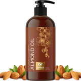 Cold Pressed Sweet Almond Oil - Pure Sweet Almond Oil for Skin Care and Moisturizing Body Oil for Men and Women - Carrier Oil for Essential Oils Mixing for Hair Skin and Nails DIY Beauty Products 16oz