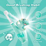 Papablic Toddler Sonic Electric Toothbrush for Ages 1-3 Years, Baby Electric Toothbrush with Cute Dino Cover and Smart LED Timer, 4 Brush Heads (Jo)