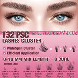 Venus Lash Clusters Kit 8-16mm with 5-6mm Bottom Lashes Wispy Natural Eyelash Clusters Kit D Curl -WideSpan DIY Eyelash Extension Kit Individual Fake Eyelashes Clusters Kit Thin Invisible Lash Band