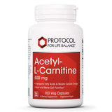 Protocol Acetyl-L-Carnitine 500mg - Supports Energy, Brain & Mitochondrial Health* - Brain Pills - Amino Acid - Made without Gluten, Non-GMO, Vegan - 100 Veg Caps