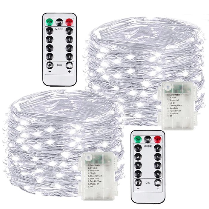 2 Pack Each 33Ft 100LED Battery Operated Fairy Lights with Remote, Waterproof Battery Christmas Twinkle Lights with Timer, String Lights for Bedroom Christmas Decorations (Cool White)