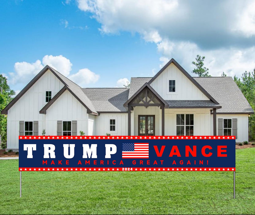 Support Trump JD Vance 2024 Political Campaign Large Banner Sign Flag with Brass Grommets,Pro Trump Vance Make America Great Again Outdoor Sign House Banner Yard Lawn Decoration 98X18''