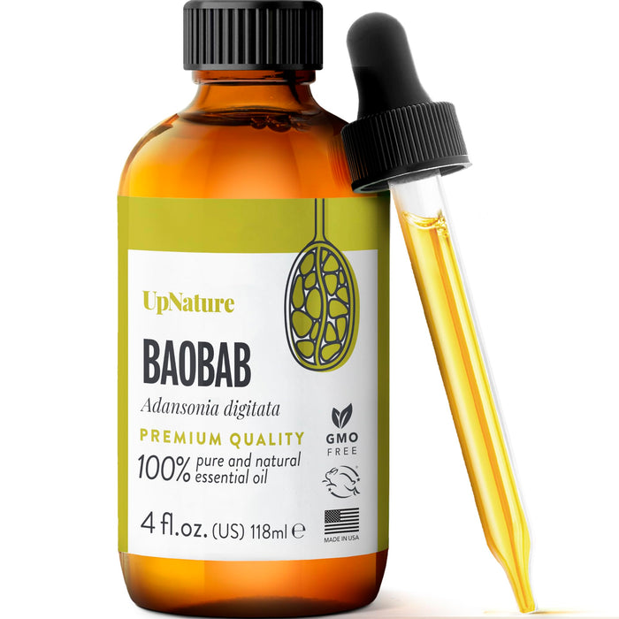 UpNature Baobab Oil - 4oz –100% Pure & Natural Baobab Oil - for Healthy Skin Nails, Hair Growth Oil, Face Oil, Body Oil- Carrier Oil for Essential Oils - Premium Quality, Therapeutic Grade