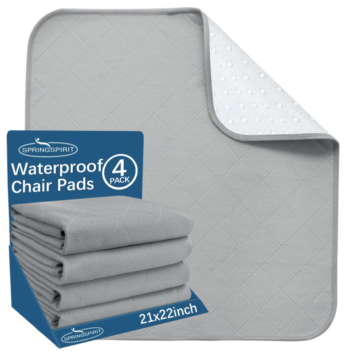 Waterproof Chair Pads for Incontinence Washable 22'' x 21'', 4 Pack Absorbent Seat Protector Underpads for Adults, Elderly, Kids, Toddler and Pets, Gray