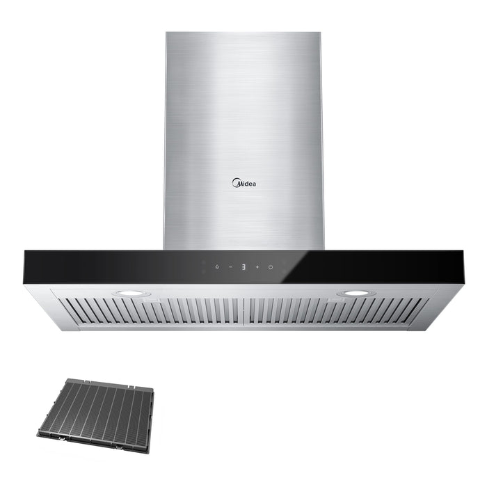 Midea MVT30W9AST Range 30 Inch 450CFM Vent T Shape Stove Hood with 5-Layer Aluminum Permanent Filters Kitchen Exhaust Fan, Ductless Convertible, 3 Speed, Stainless Steel