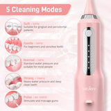 Sejoy Cordless Water Flosser, Water Dental Flosser Water Flossers for Teeth Portable Oral Irrigator Rechargeable for Home Travel Office, 270ML IPX7 Waterproof 5 Cleaning Modes and 5 Jet Tips Pink