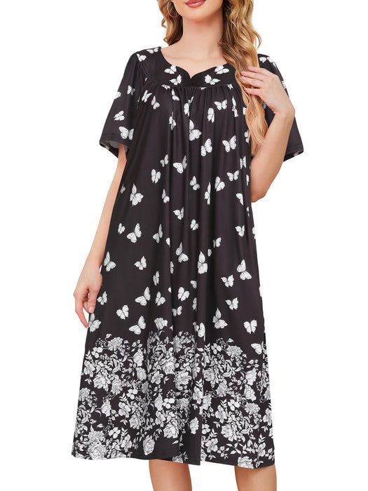 udforsk Night Gowns Plus Size Women 4X Muumuu Dresses for Women Plus Size Nightgowns with Pockets House Dresses for Elderly Soft for Older Women Loungewear for Womens Night Gowns Black Butterfly 4XL