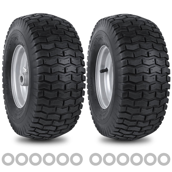 phepetroll 15x6.00-6nhs Lawn Mower Front Tire 4 Ply 15x6x6 Lawn Mower 570 Lbs Tire and Wheel with 3/4" Iron Bushing and 12 Spacers, Replacement for Garden Lawn Tractor Riding Lawn Mowers, 2 Pack