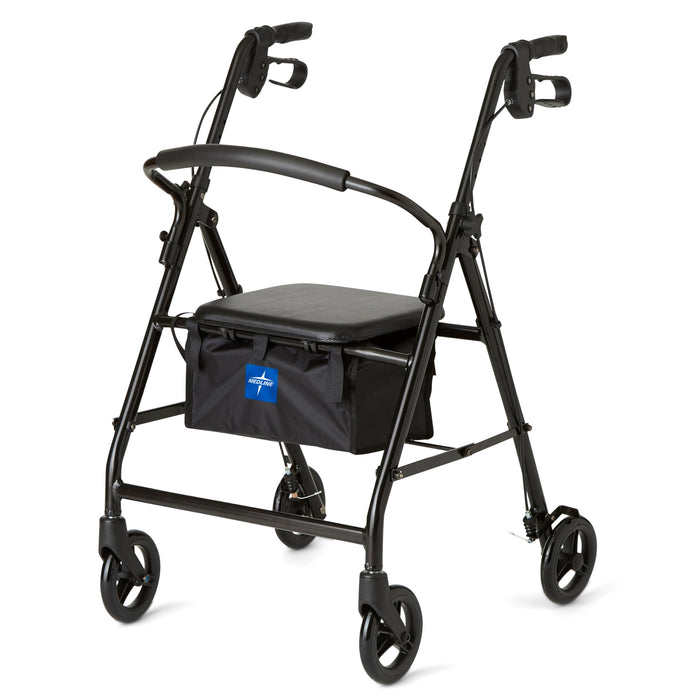 Medline Steel Rollator Walker for Adult Mobility Impairment, Black, 300 lb. Weight Capacity, 6” Wheels, Foldable, Adjustable Handles, Rolling Walker for Seniors