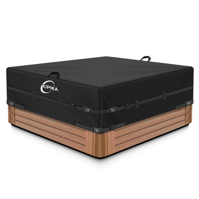 Kipiea 600D Outdoor Waterproof Square Hot Tub Cover Protector, Heavy Duty Polyester SPA Cover UV Protection Cover 85" L x 85" W x 20" H, Black