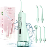 COSLUS Water Dental Flosser Teeth Pick: Portable Cordless Oral Irrigator 300ML Rechargeable Travel Irrigation Cleaner IPX7 Waterproof Electric Waterflosser for Teeth Cleaning F5020E Green