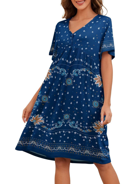 udforsk Women's Nightgowns Plus size Nightgowns with Pockets House Dresses for Elderly Soft For Older Women Lounge Dresses for Women Dark Blue 3XL