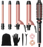 Wavytalk 5 in 1 Curling Iron,Curling Iron Set with Heated Round Brush and 4 Interchangeable Ceramic Curling Wand(0.5”-1.25"), Instant Heat Up,Dual Voltage Hair Curler