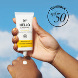 IT Cosmetics Hello Sunshine Invisible Sunscreen for Face SPF 50 - Sunscreen, Hydrating Serum & Makeup Primer - 1% Pro-Vitamin B5 & Hyaluronic Acid - HSA/FSA Eligible - No White Cast - 1.69 fl oz