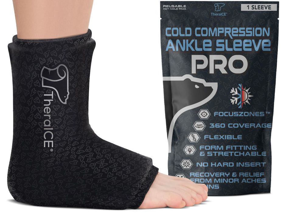 TheraICE Ankle Ice Pack Wrap PRO for Swelling, Reusable Ankle Ice Pack for Sprained Ankle Injuries, Cold Therapy, Plantar Fasciitis Relief, Achilles Tendonitis, FocusZones for Extra Cooling & Pressure