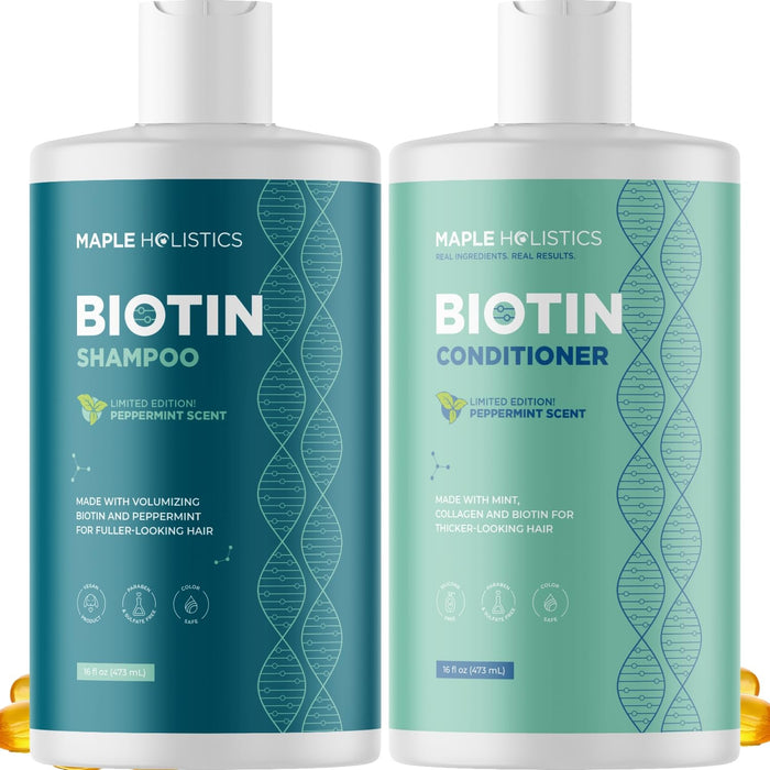 Volumizing Biotin Shampoo and Conditioner Set - Sulfate Free Shampoo and Conditioner for Dry Damaged Hair Care - Thinning Hair Shampoo and Conditioner with Nourishing Biotin and Argan Oil (Mint)