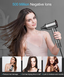 Hair Dryer - Negative Ionic Blow Dryer with 150000 RPM High Speed Brushless Motor for Fast Drying, Low Noise, HD Display Hair Dryer with Diffuser and Nozzle, 5 Temps & 2 Speeds