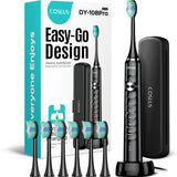 COSLUS Electric Toothbrush for Adults and Kids: Wireless Rechargeable Tooth Brush for Kid Ages 12+ and Adult with Portable Travel Case, 5 Modes 47000 VPM Power Toothbrushes 6 Brush Heads Black