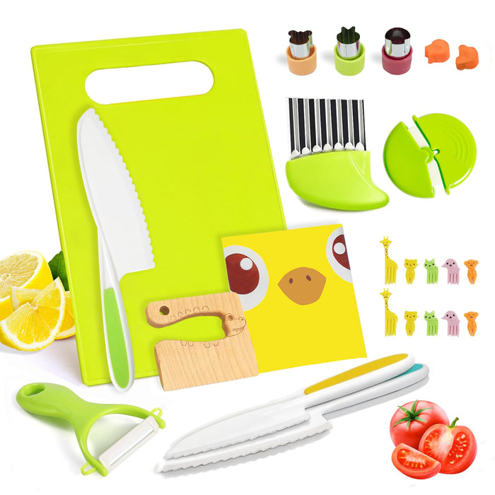 22PC Safe Knife Kid Toddler Kitchen Set for Real Cooking, Toddler Montessori Kitchen Tool Toy for Lillte Girl Boy Age 3-10, Gifts for 3 4 5 6 7 8 9 10 Year Old Girl Boy Birthday Christmas