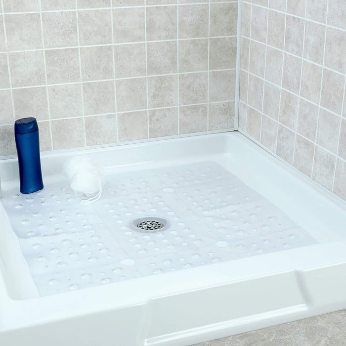 SlipX Solutions Case Pack - Square Shower Mat, Extra Large 27"x27", Non-Slip Stall Mat for Elderly & Kids Standing Bath Tub Mat, Machine Washable, Suction Cups, Clear, Case of 4