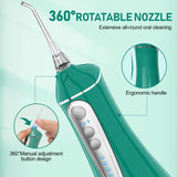 Water Dental flosser for Teeth Cleaning - Rechargeable Cordless Oral Irrigator 4 Modes 6 Tips IPX 7 Waterproof Portable Teeth Cleaner Pick for Home Trave（Green）