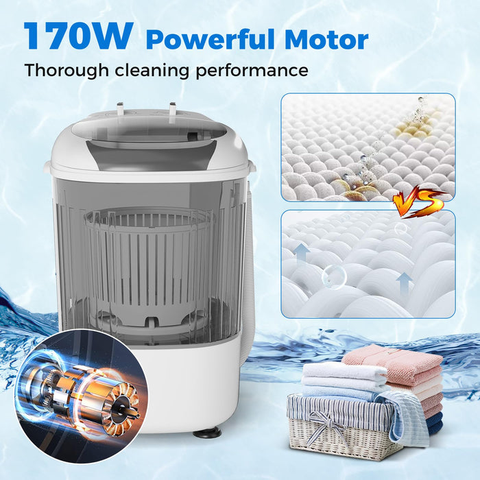 COSTWAY Mini Portable Washing Machine, 5.5 lbs Capacity, Compact Laundry Washer with Spin Tub & Drain Hose, Perfect for Apartment Dorms RV Home (Grey)