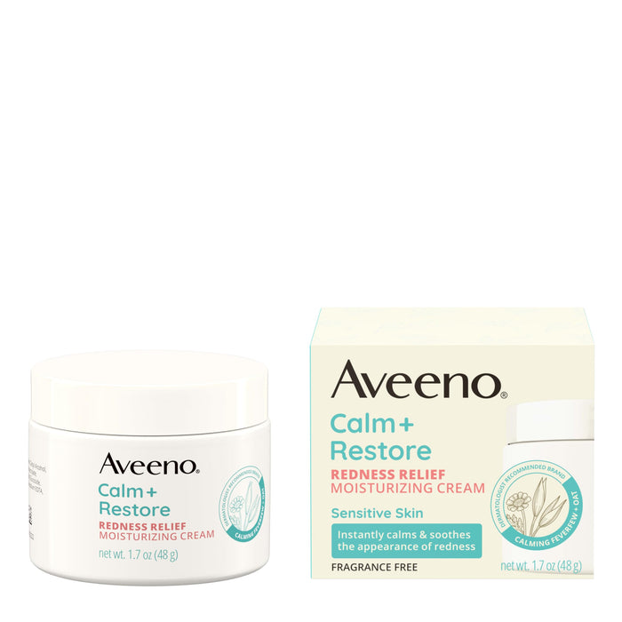 Aveeno Calm + Restore Facial Moisturizer Face Cream for Redness Relief, Non-Comedogenic, Ceramide & Vitamin B5, Hydrating for Dry, Sensitive Skin, Hypoallergenic, Fragrance-Free, 1.7 oz
