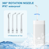 Caredite Water Flosser Cordless,Portable Mini Oral Irrigator Teeth Cleaner, Rechargeable Power Dental Flosser Picks For Travel Home, 4 Tips 3 Modes, IPX7 Wateroproof For Teeth Braces Dental Care,White