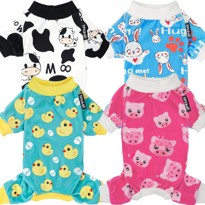 XPUDAC 4 Piece Dog Pajamas for Small Dogs Pjs Clothes Puppy Onesies Outfits for Doggie Christmas Shirts Sleeper for Pet Cats Jammies-XL