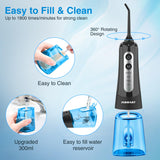 Cordless Water Dental Flosser Teeth Cleaner, INSMART Professional 300ML Tank DIY Mode USB Rechargeable Dental Oral Irrigator for Home and Travel, IPX7 Waterproof 4 Modes Irrigate for Oral Care Blue