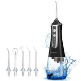 GENKENT Water Flosser Cordless for Teeth Cleaning 300ML Dental Oral Irrigator 3 Modes 5 Tips Rechargeable Waterproof Electric Flossing for Home Travel (Black)