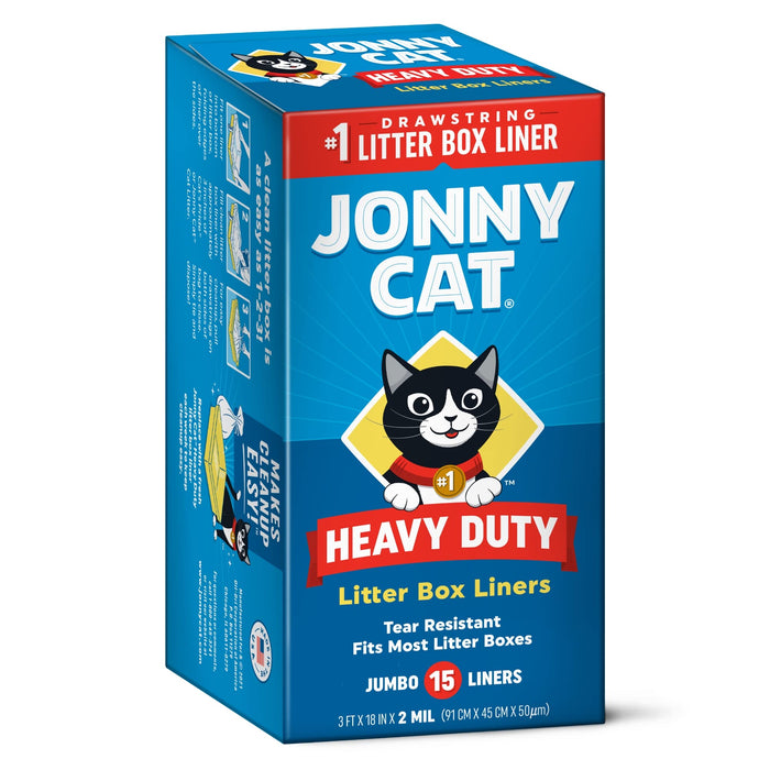 JONNY CAT Litter Box Liners: Heavy Duty - Tear & Leak Resistant - Drawstring Close - Jumbo, 15 Count