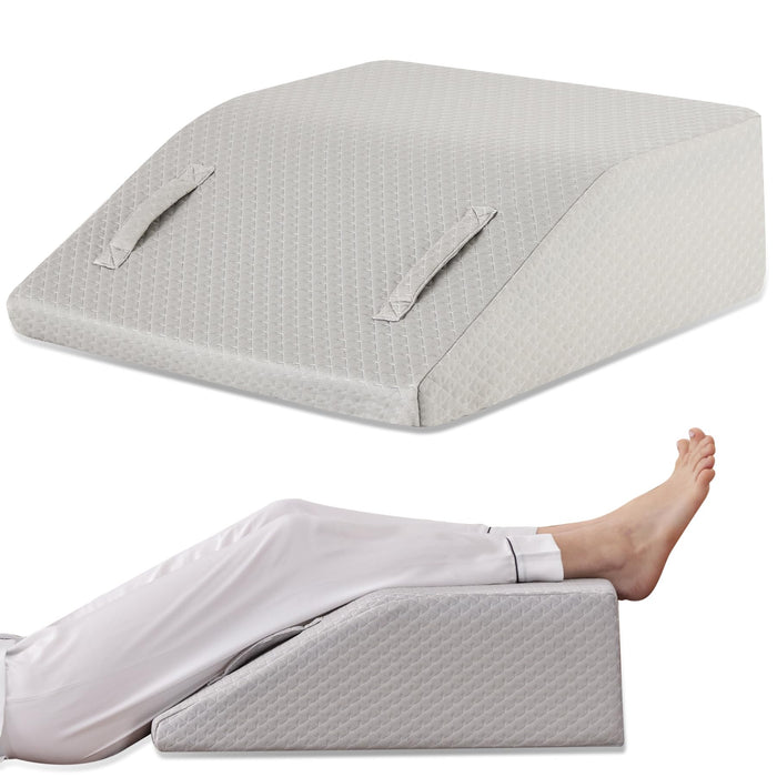 Ruqmuis Leg Elevation Pillow for After Surgery, 10inch Foam Leg Elevating Pillow for Swelling and Blood Circulation, Leg Wedge Pillow for Sleeping, Knee Pillow for Knee Hip Ankle Pain Relief, Grey