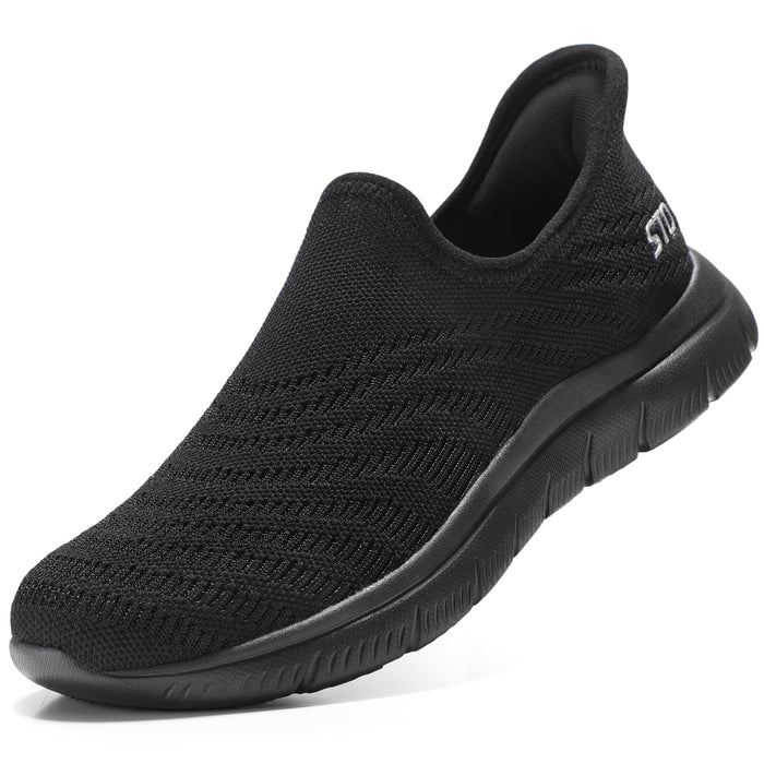 STQ Slip on Sneakers Women Walking Shoes Orthopedic Arch Support Hands Free for Elderly Women Travelling Black White Size 6