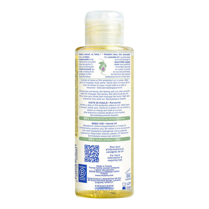 Mustela Baby Oil - Moisturizing Oil for Massage - with Natural Avocado, Pomegranate & Sunflower Oil - From birth on - 3.38 fl. Oz
