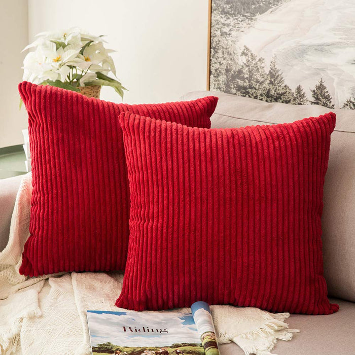MIULEE Pack of 2 Corduroy Soft Soild Decorative Square Christmas Throw Pillow Covers Set Cushion Cases Pillowcases for Sofa Bedroom Car 18 x 18 Inch 45 x 45 Cm Red