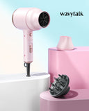 Wavytalk Hair Dryer with Diffuser, Mini Blow Dryer with Folding Handle, 1600W Quiet Lightweight Hairdryer with Diffuser Attachment Compact Design, Pinky White