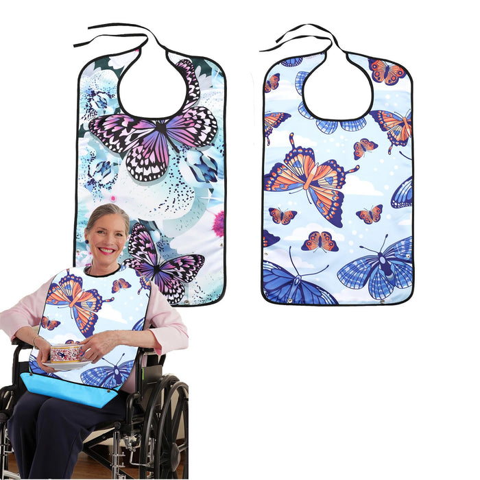 Celuisiva 2 Pack Adult Bibs for Women, Adult Bibs for Elderly Women, Elderly Eating Assistance Products for Adults, Bedridden, Disabled, Waterproof Leakproof Adult Bibs with Crumb Catcher