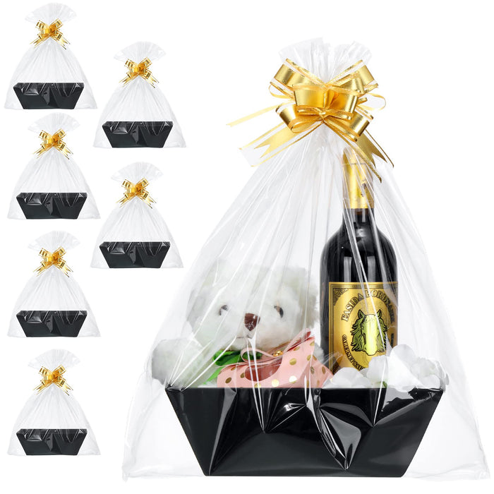 Mimorou 6 Pack Graduation Baskets for Gifts Empty Gift Basket Kit Includes 6 Empty Gift Baskets 6 Clear Gift Bags for Baskets and 10 Pull Bows Gift Packages for Graduation Birthday Party (Black)