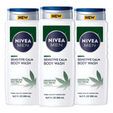 NIVEA MEN Sensitive Calm Body Wash with Vitamin E and Hemp Seed Oil, 3 Pack of 16.9 Fl Oz Bottles