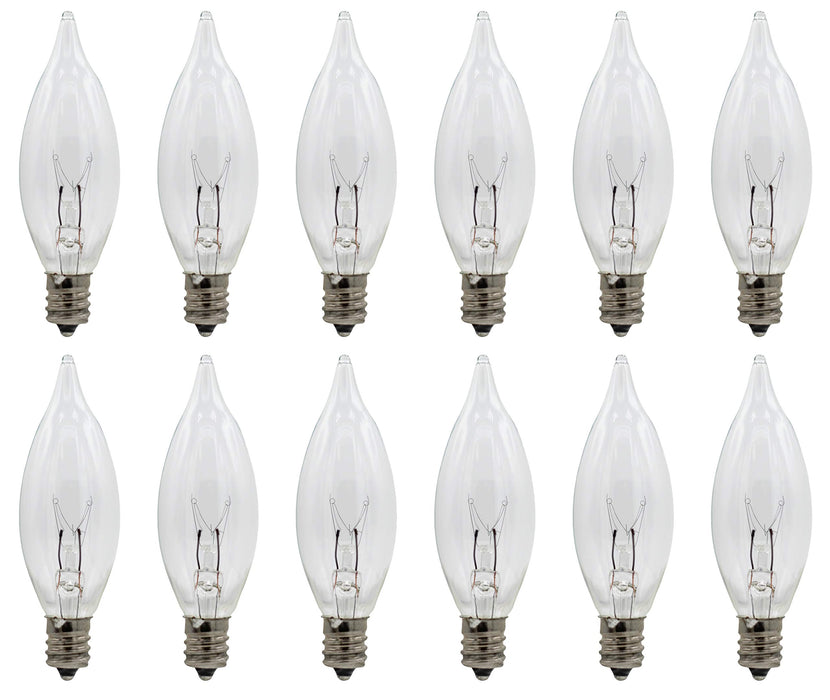 Creative Hobbies® Replacement Light Bulbs for Electric Candle Lamps, Flame Tip Bulbs for Window Candles, Chandeliers - 7 Watt - 120 Volt - E12 Candelabra- Pack of 12